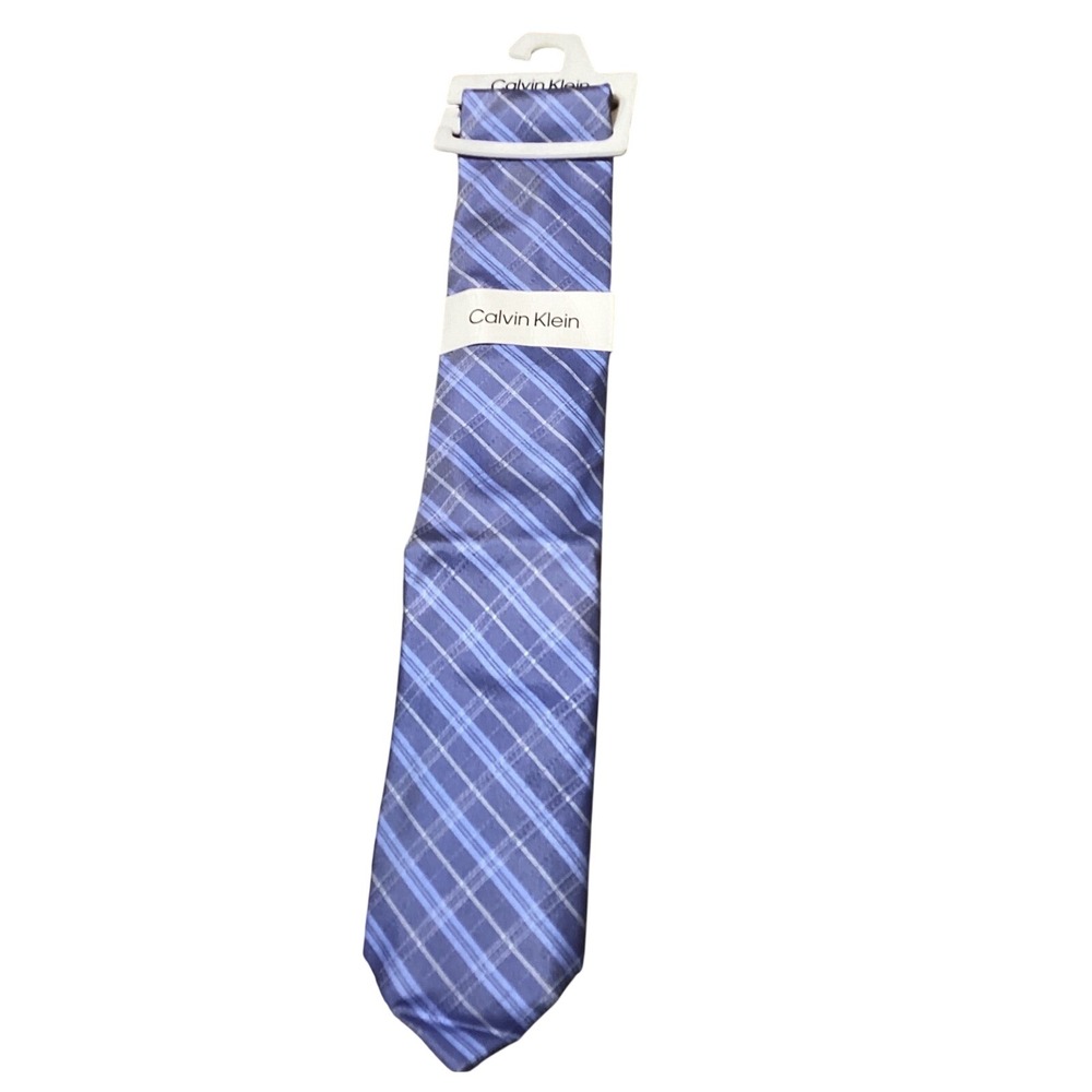 Calvin Klein Men's Periwinkle Plaid Tie - Modern Business Casual Style - NWT‎